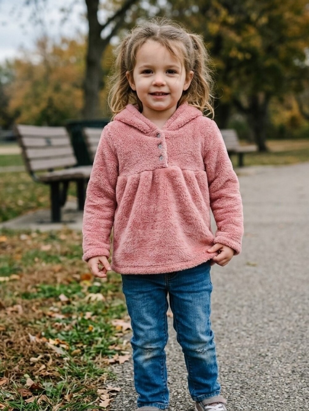 Carter's Girls Pink Rose Cozy Plush Fleece Hooded Pullover Sweater Top 4T
